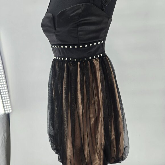 Jessica McClintock for Gunne Sax Black Gold V-Neck Mini Dress Juniors 5 - Picture 5 of 10